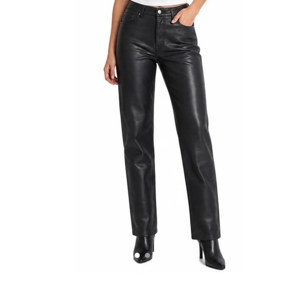 Aritzia‎ Wilfred Melina Pant 6 Black Vegan Leather Straight Leg High Waisted